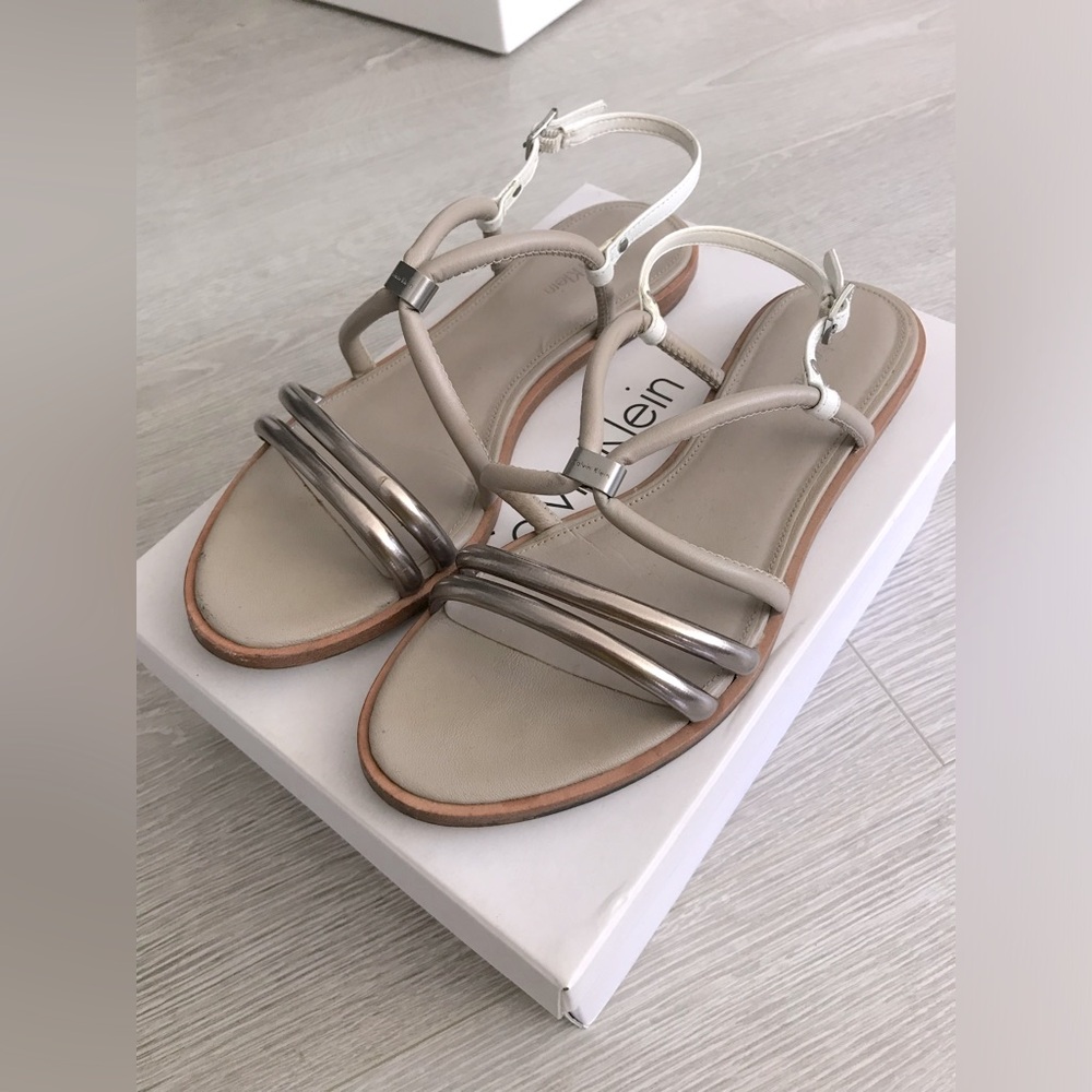 Calvin Klein Udela Strappy Metallic Napa Leather Sandals